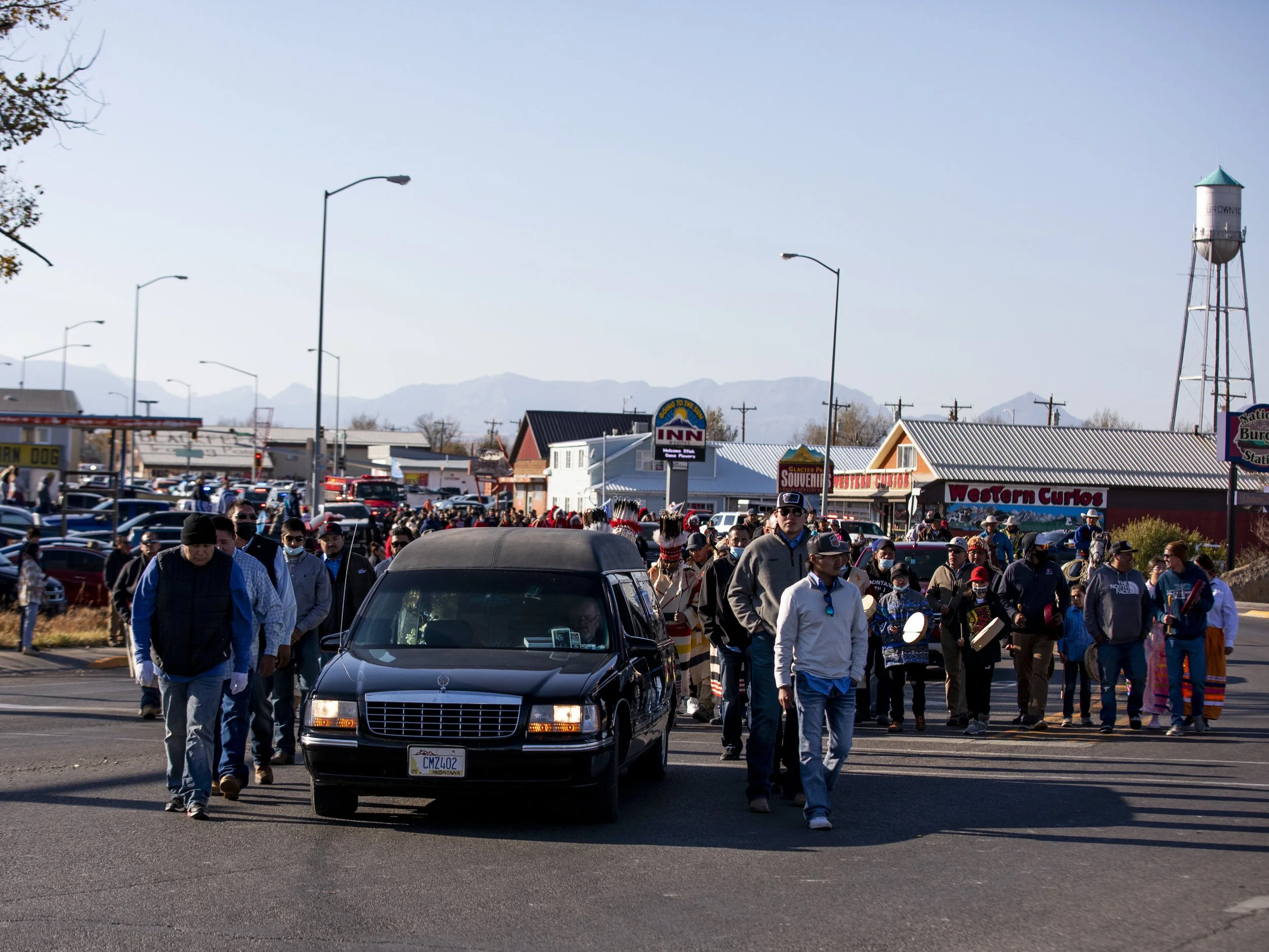  The procession welcoming Chief Old Person home made its way through Browning, Mont. 
