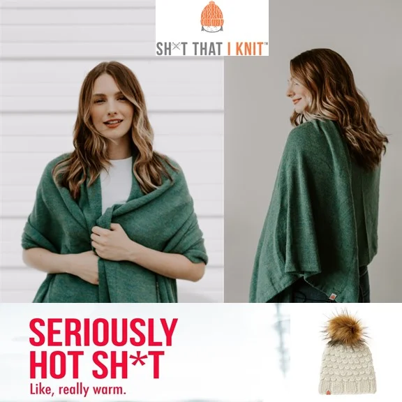 Sh*t That I Knit Hunter Green Pardy Wrap and White Gunn Beanie Valued at $310