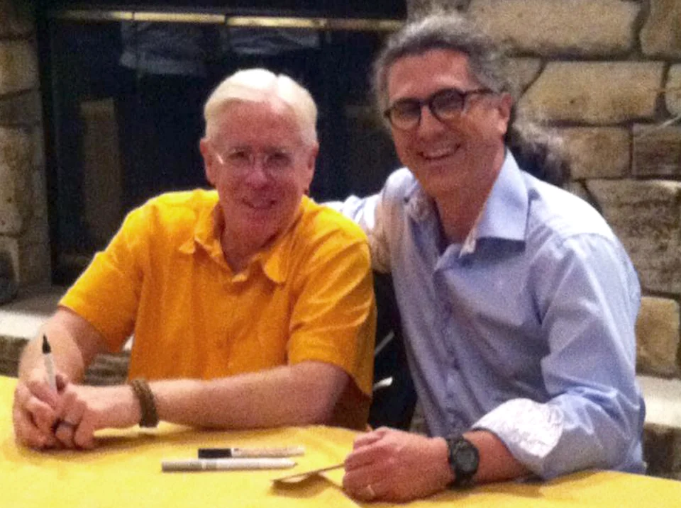 With Bruce Cockburn, after his solo performance at Door County Auditorium, Fish Creek, WI, July 8, 2014