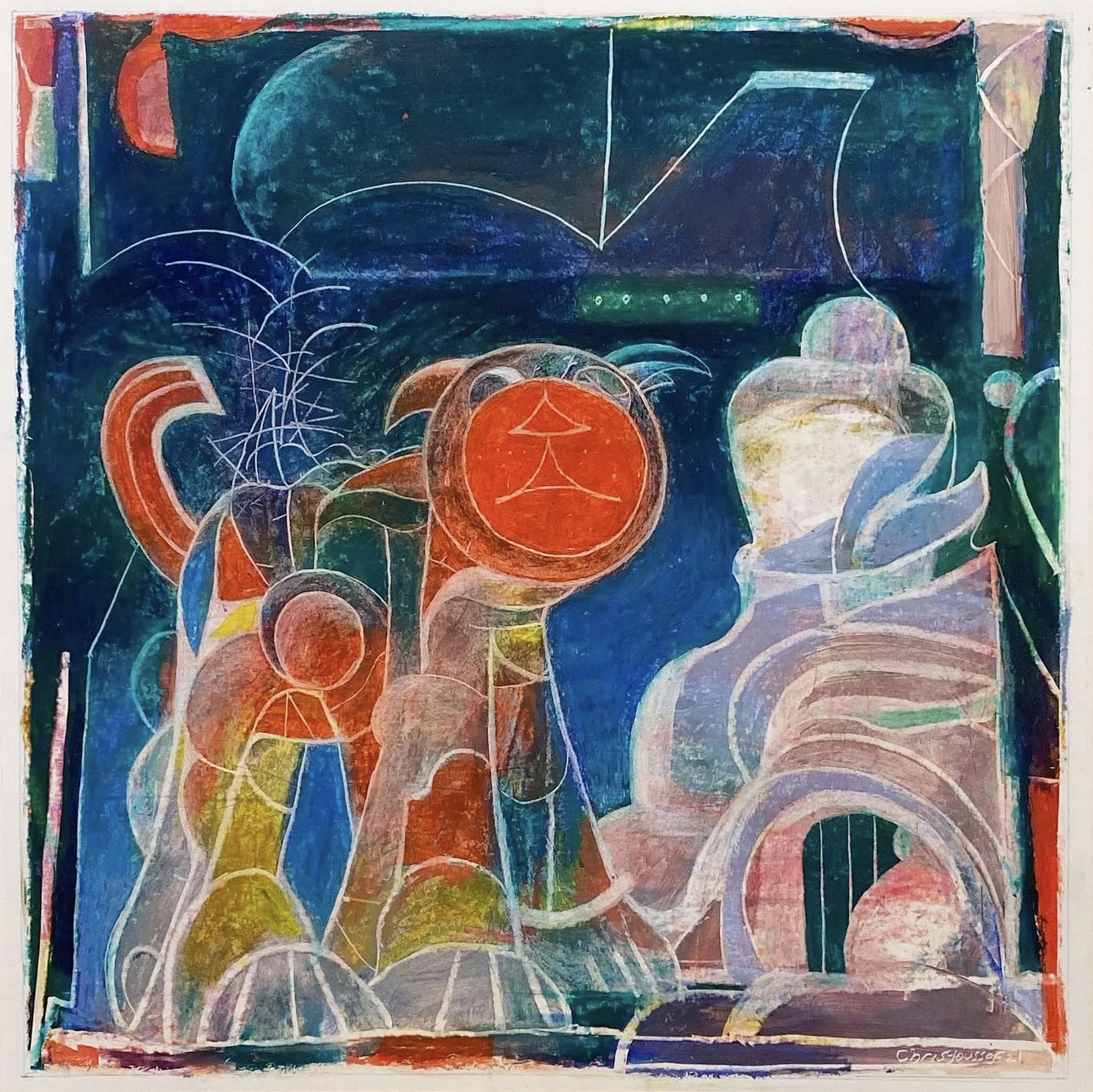 Wonder, Worry, Wait, oil pastel on paper, 21.75 x 22, 2021
