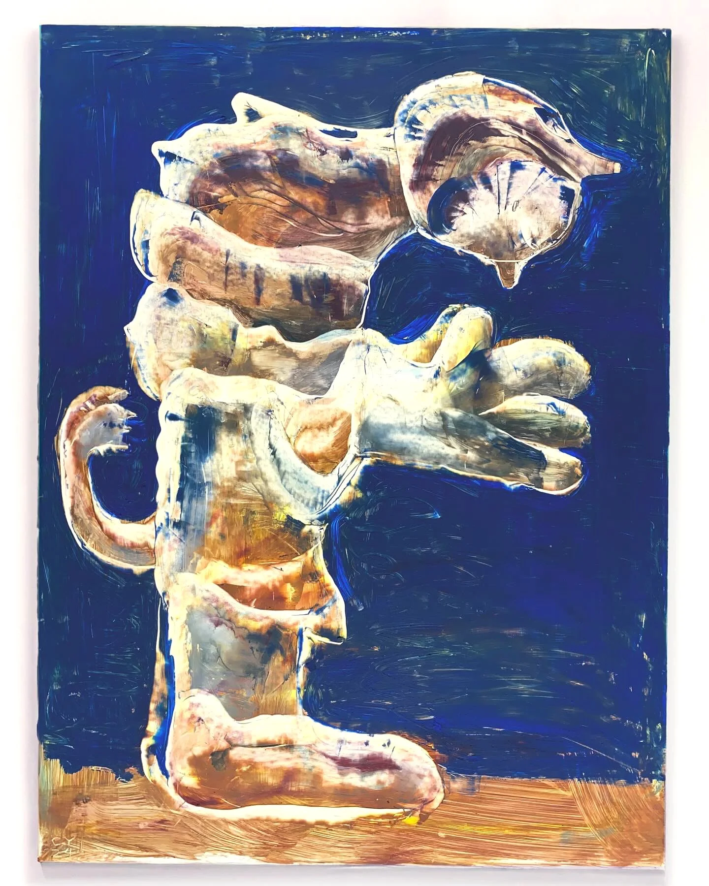 Praying FIgure, oil pastel on wood panel, 18x24, 2024