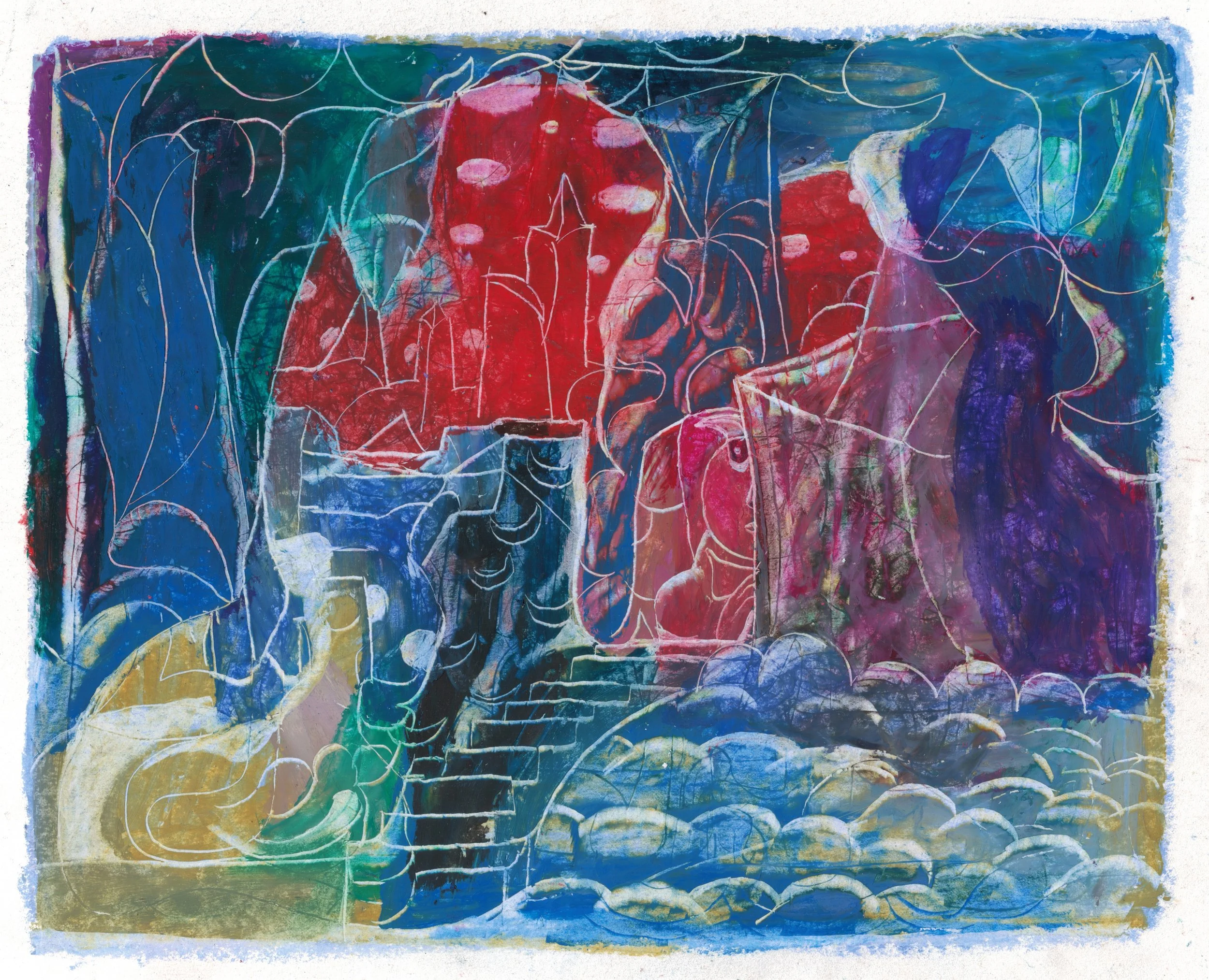 Hide Out, oil pastel on paper, 2023