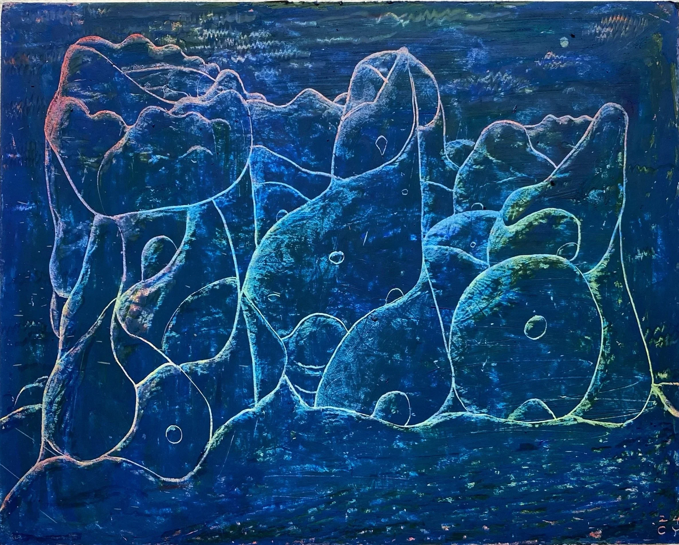 Night castle, oil pastel on paper mounted onto wood panel, 8x10