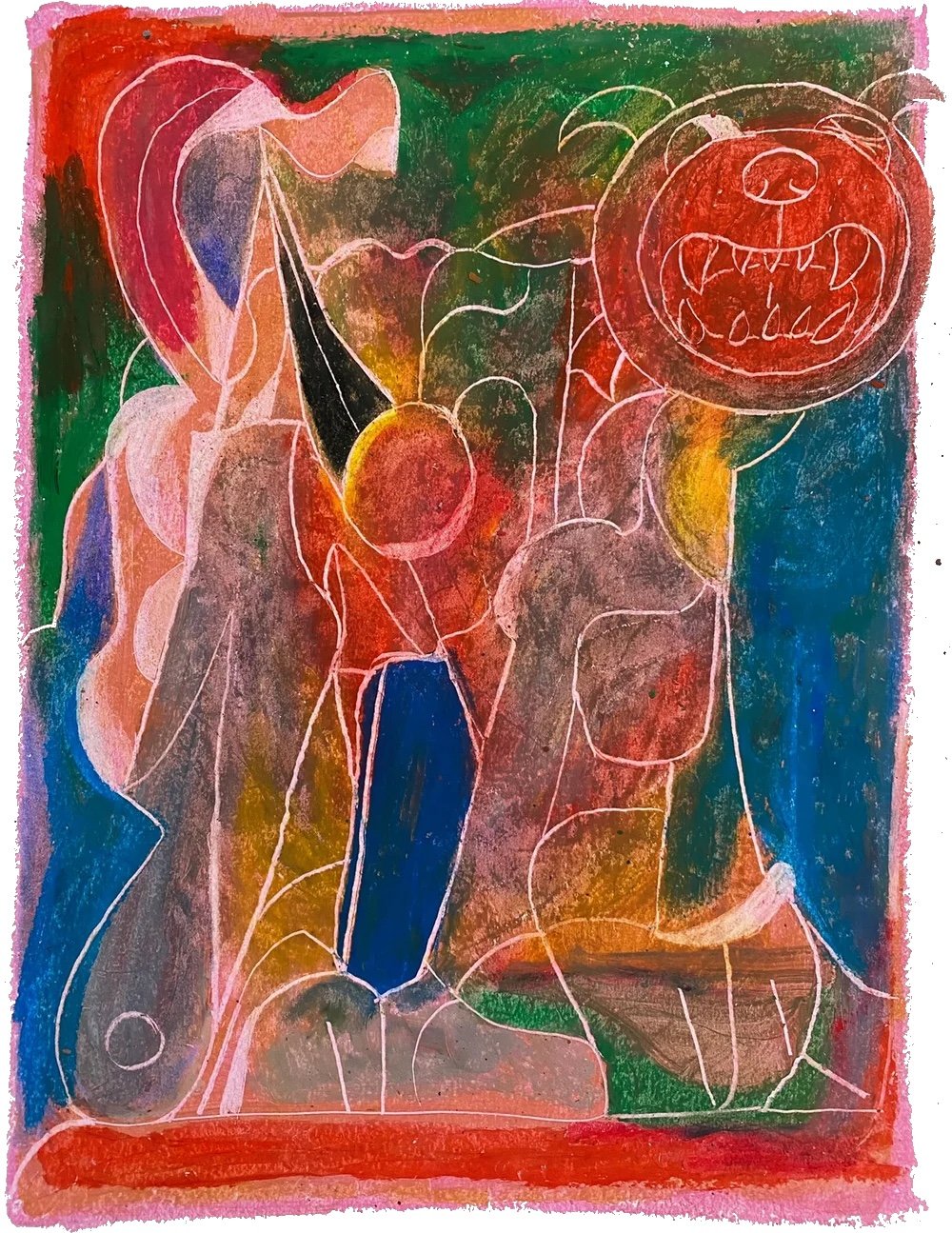 Ack!, oil pastel on paper, 9x12, 2022