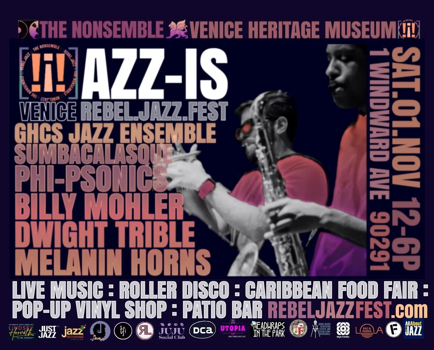November 1 we are honored to return to @rebel.jazz festival in Venice! Outdoors by the beach and packed with great artists. No tickets required, but donations are encouraged.
Hope to see you there!