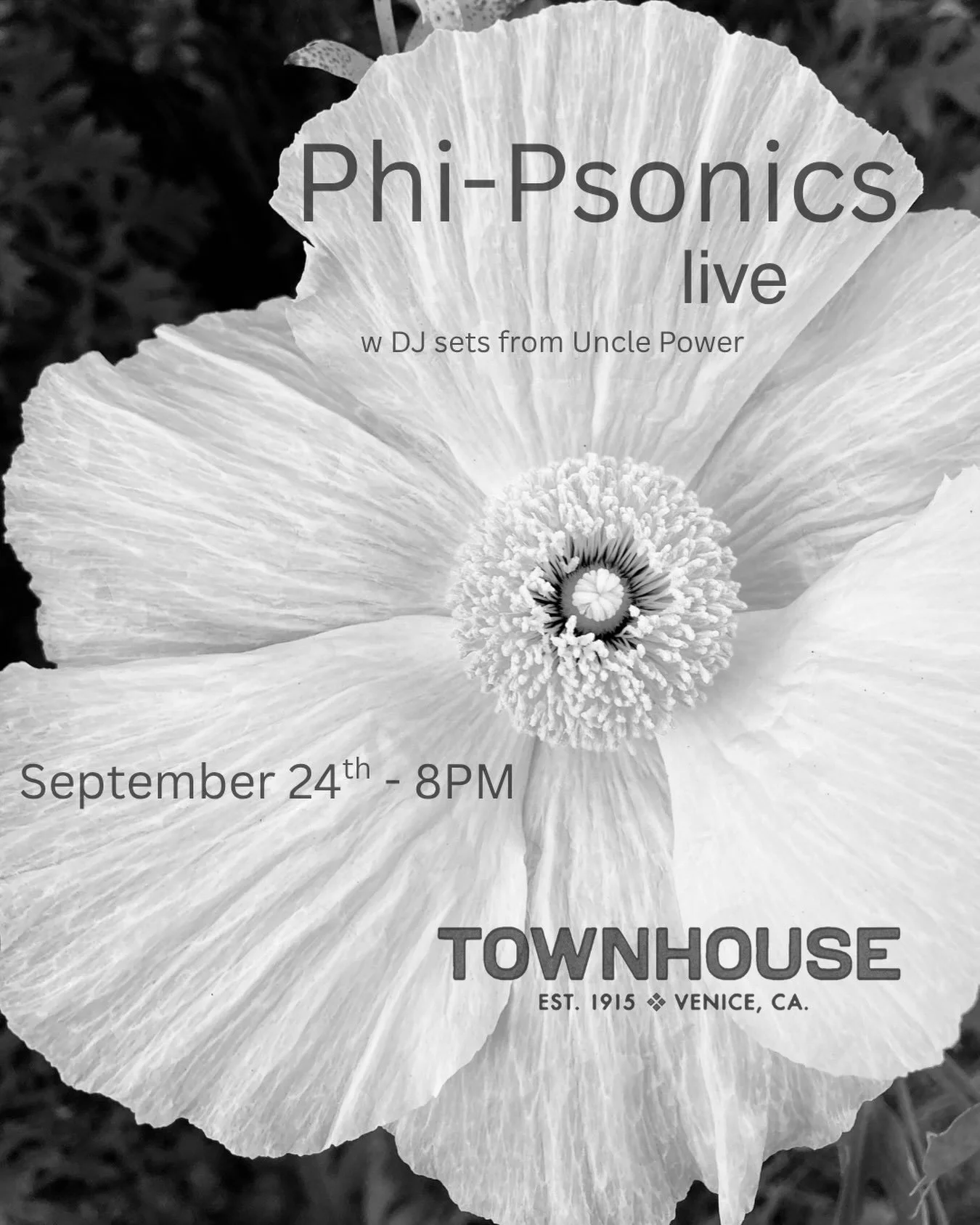 You are invited to join us at this special show ! Please join us September 24th @townhousevenice . Two sets of music made in the moment with @zachtenorio @rfisher89 @sylvaincarton @joshcollazo_music and @sethfordyoung .
DJ sets by @unclepowerla !