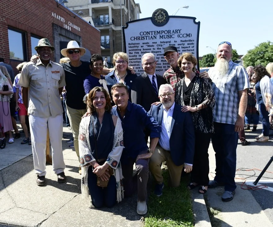 Special guests Amy Grant and Michael W. Smith join Gospel Music Association President, Jackie Patillo and District 8 Councilwoman, Nancy VanReece along with GMA board members to celebrate the unveiling of CCM's historical marker (Getty Images/Terry Wyatt) Front row, l to r: Amy Grant, Michael W. Smith and Brown Bannister Back row, l to r: Lanier Ferguson, Gary Pugh, Jackie Patillo, Nancy VanReece, Mayor David Briley, Steve Chapman, Annie Chapman and Scott Brickel