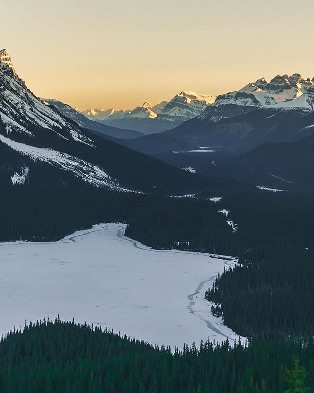 Peyto Sunrise. 
I&rsquo;m sure I&rsquo;m breaking some unwritten Instagram rules here...but, I want to show you three shots taken from the exact same spot with entirely different focal lengths. The first photo was at 200mm, cropped down to about a 30