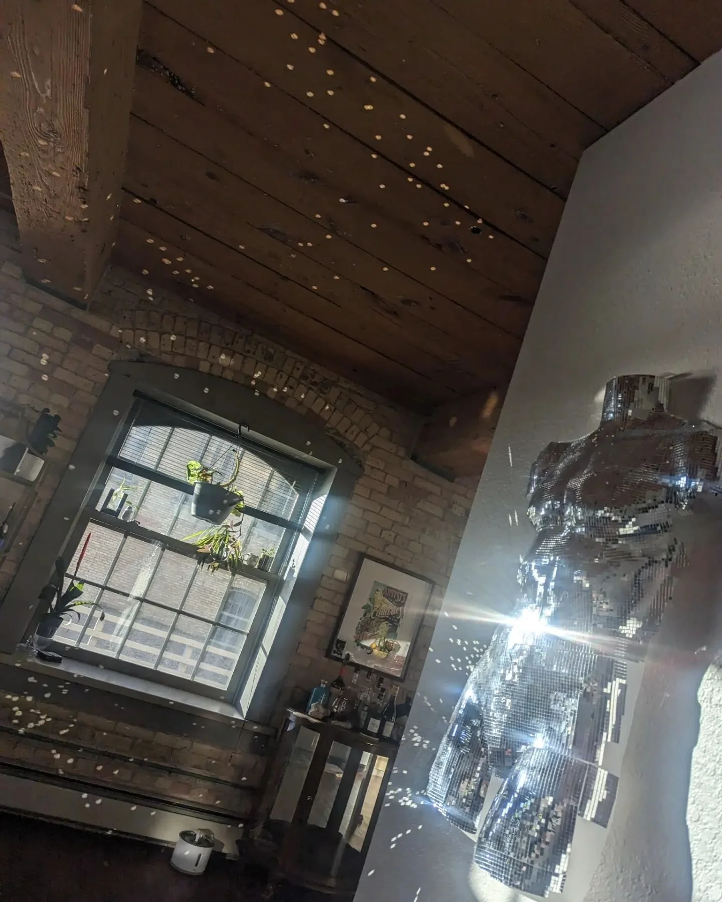 His name is Mannequin Skywalker, my headless husband who is the reason for my magically light speckled livingroom. 

No filter! It's almost enough to make me a morning person. ✨

#magic #disco #discoball #mannequin #light #apartmenttherapy #apartment