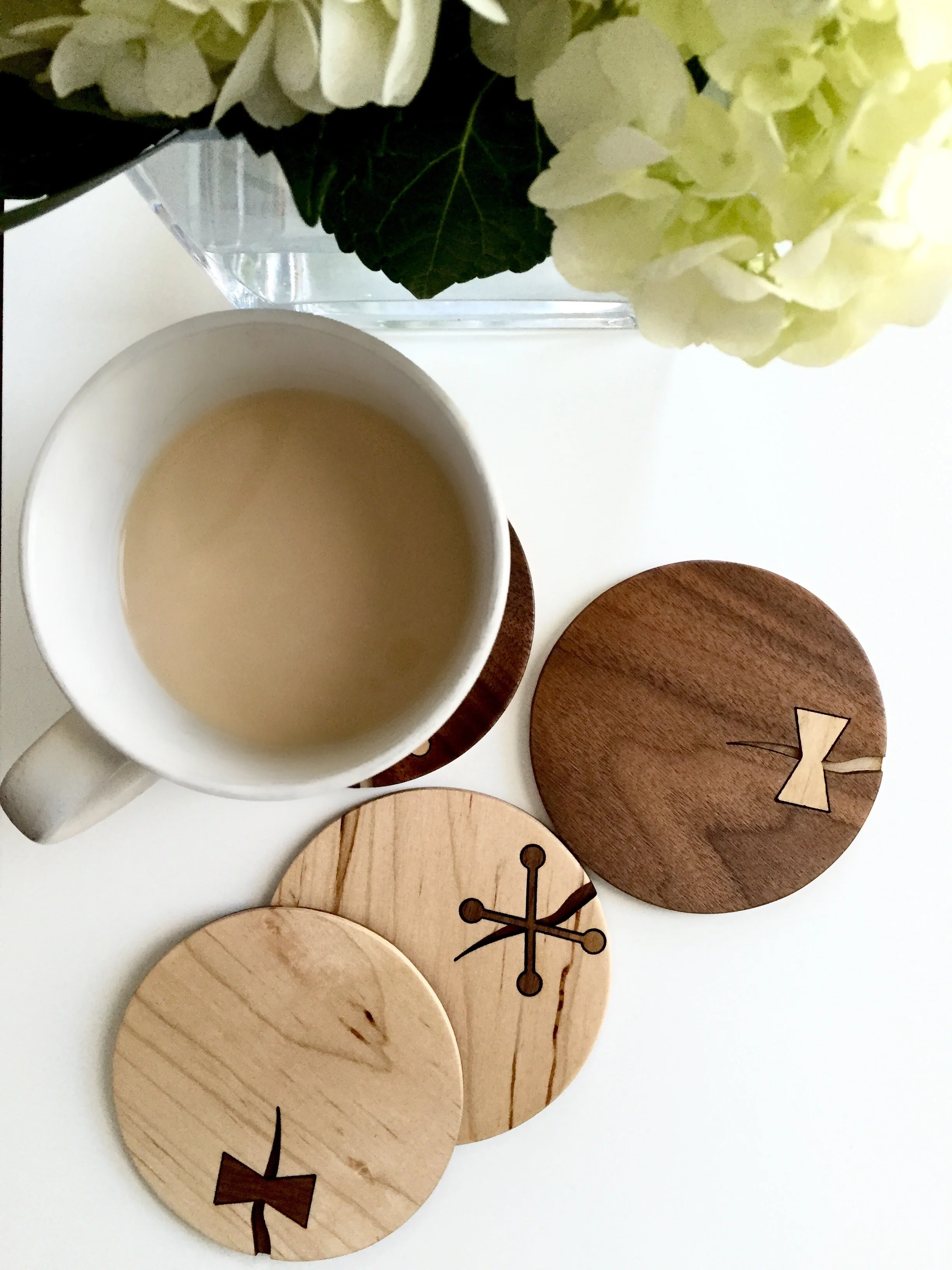 Double-Sided Walnut & Maple Wood Coasters (Set of 2)