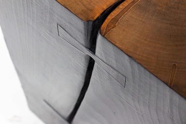 Bow ties holding the solid maple chasm together on Chunk Stump No. 04 of 5 // Limited Availability