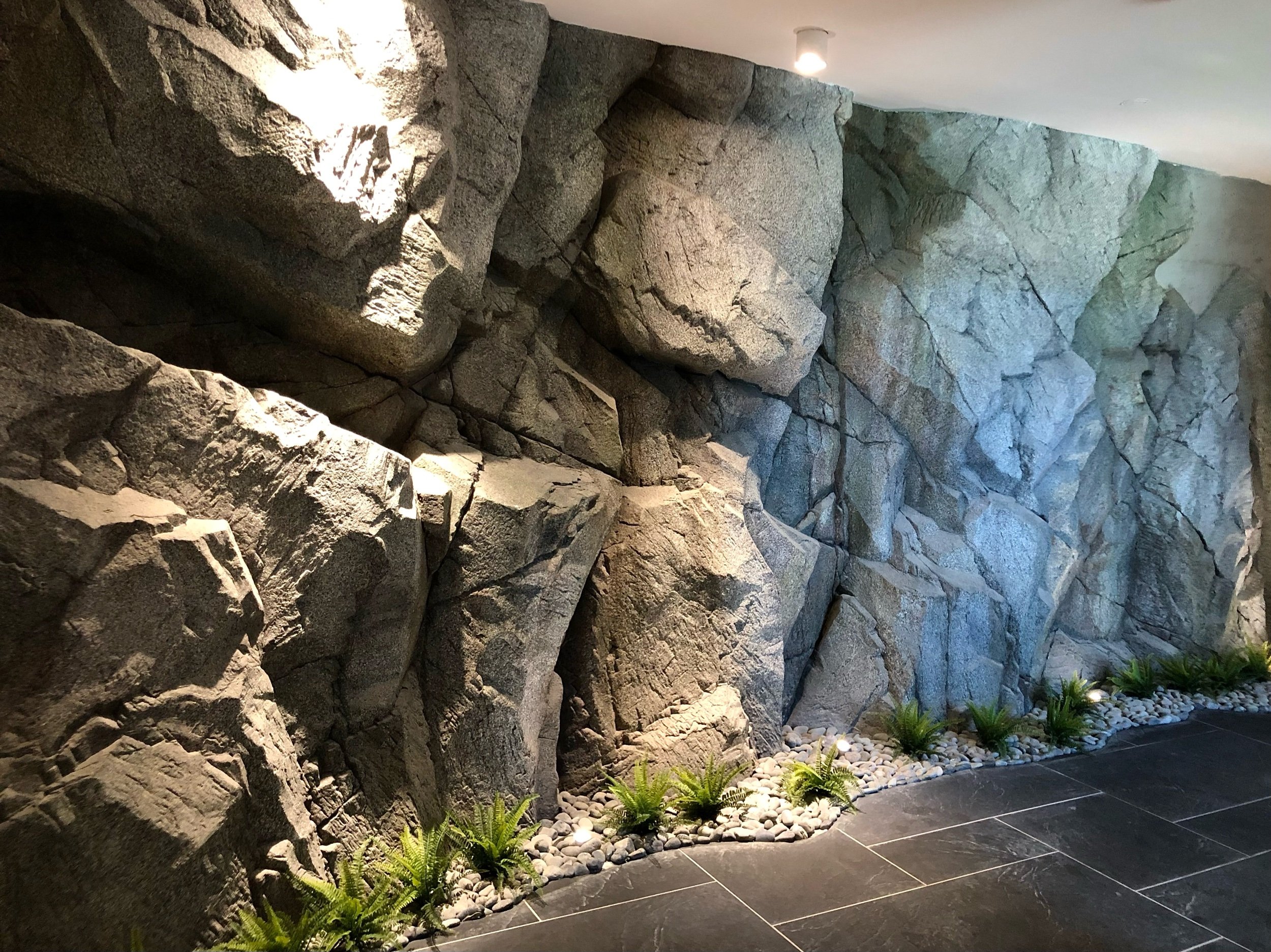 Interior concrete rock walls 