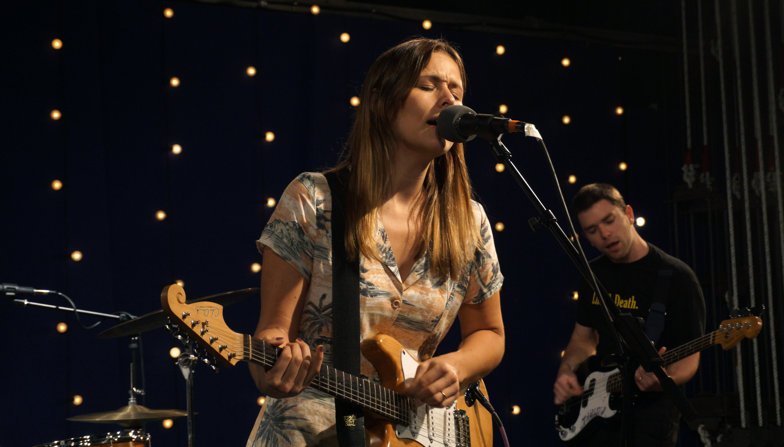 Hannah Joy of Sydney, Australia-based indie trio Middle Kids performs during a 909 Session at The Bridge radio station on June 11, 2018.