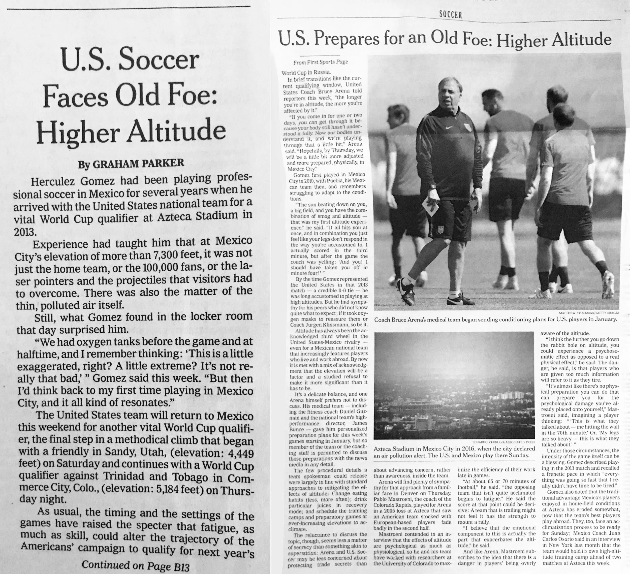 U.S. SOCCER FACES OLD FOE: HIGHER ALTITUDE