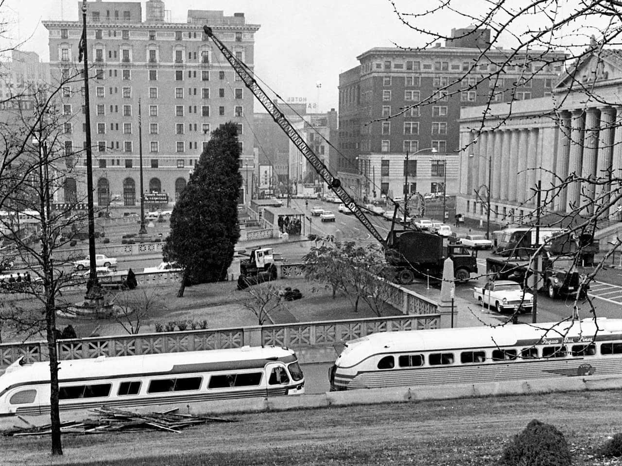 Erecting Christmas Tree at War Memorial Auditorium - Year Unknown