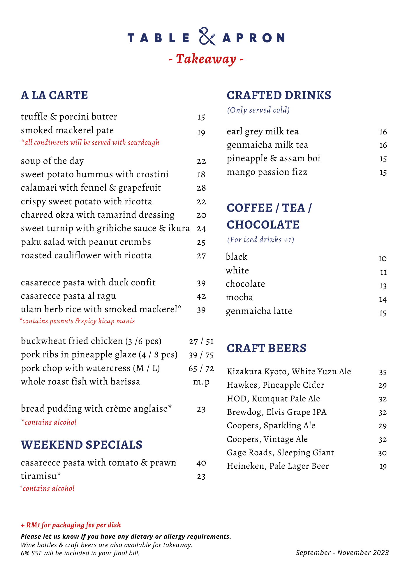 Menu — Table & Apron