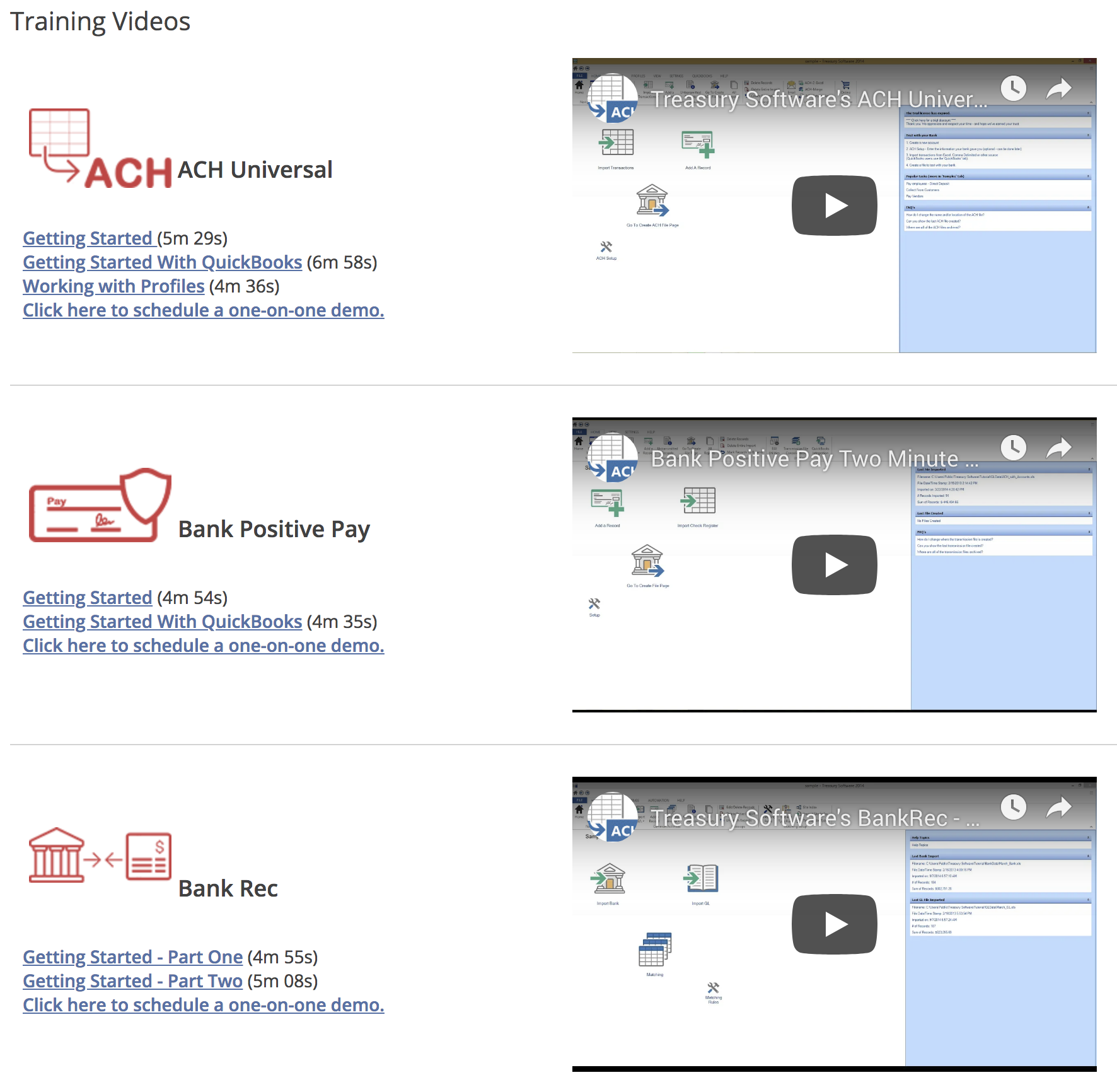 Screenshot of Existing Videos Page