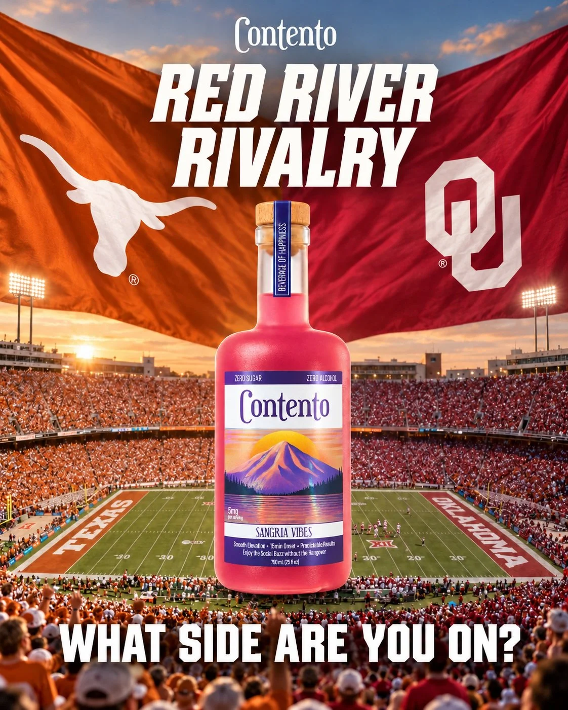 TEXAS vs OU! The rivalry is on, and so are the vibes! Contento is NOW in Texas and Oklahoma! Let us know who you're rooting for.