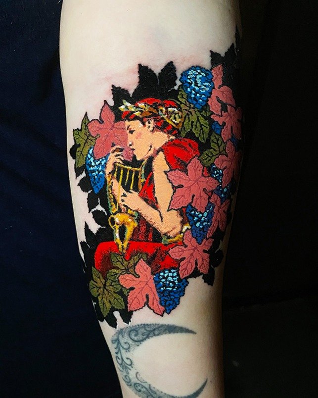 Coverup for the lovely @jourdy_climbs !
Swipe to see the before! ➨➨➨

They gave me free reign on the design but they wanted something that matched the style of another tattoo I did for them. This style is influenced by illustration from Europe during