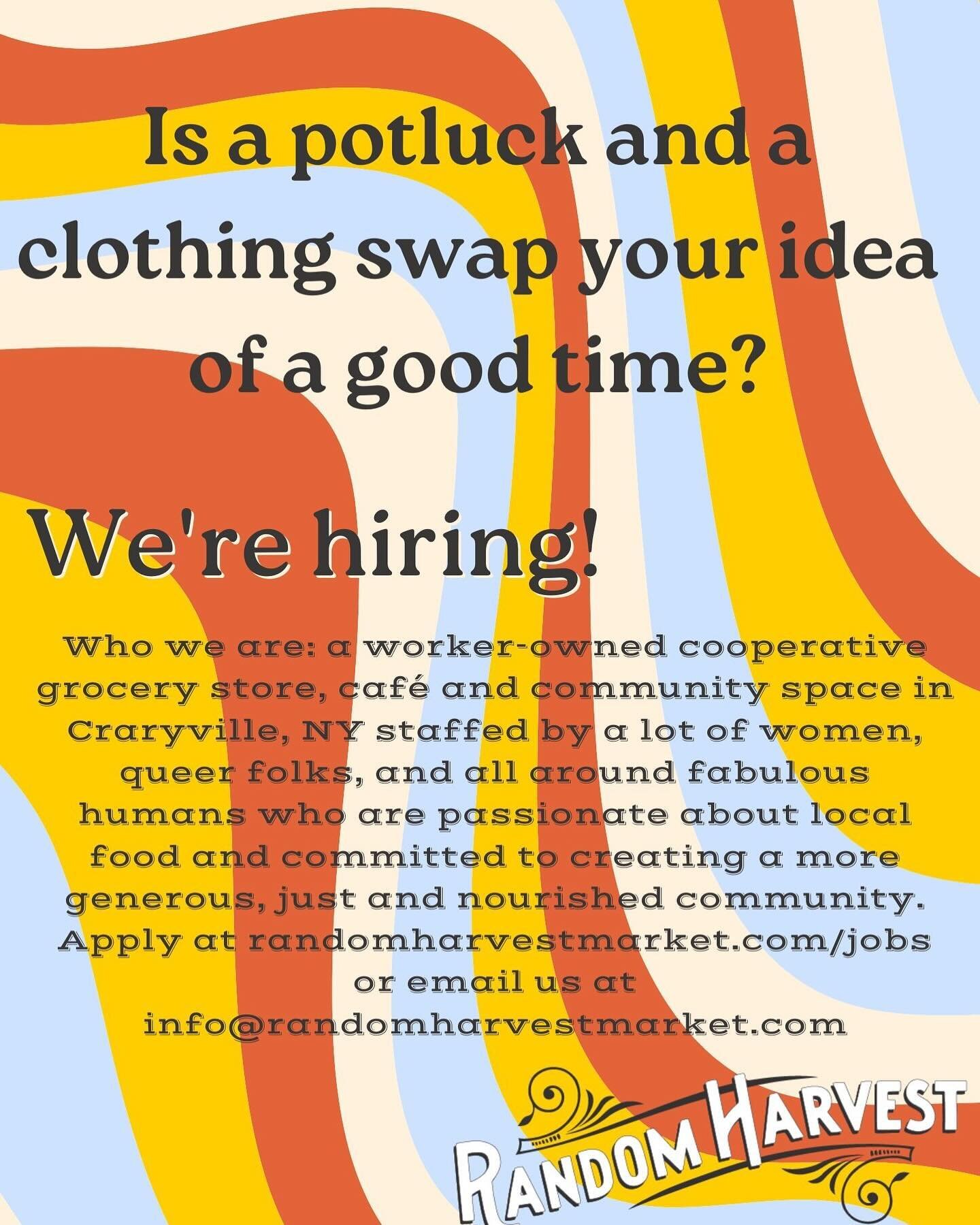 Those thrift store sweaters will keep you warm in our walk-in. 😊

Shoot us an email. Tell us what your favorite wardrobe score was and why you want to work here! 

#hiring #thrift #clothingswap #potluck