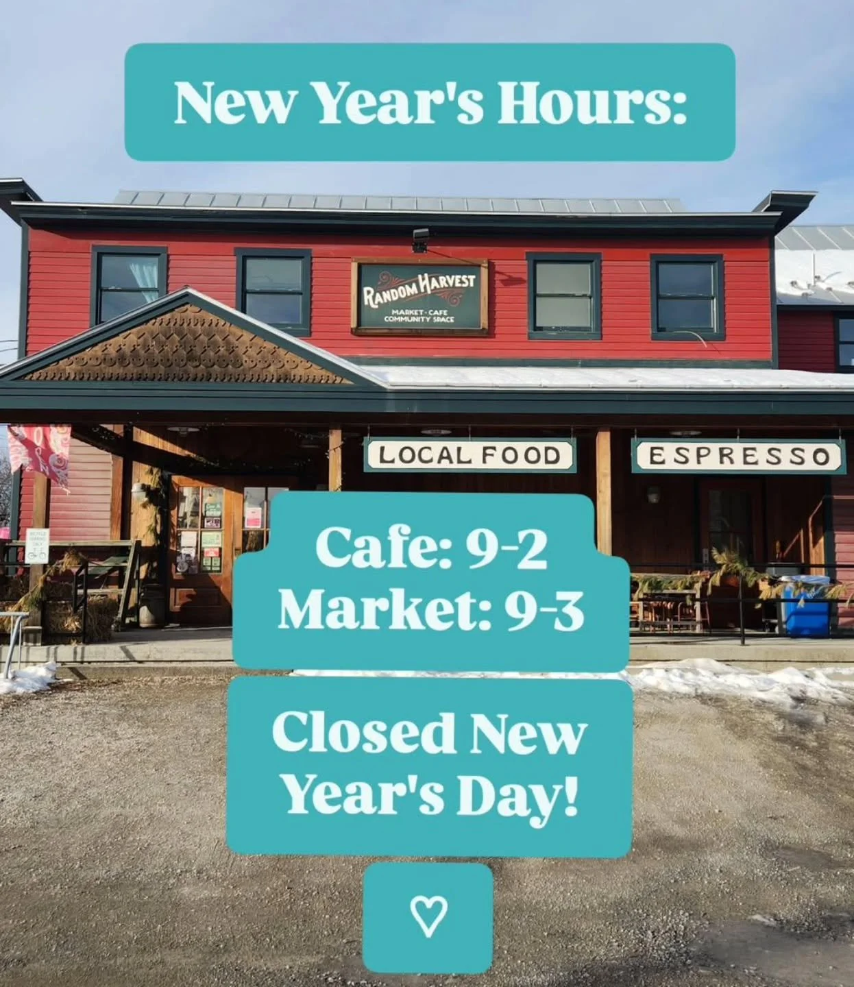 Happy New Year, friends! We'll be here slingin' sammies and lattes til 2, and groceries til 3- then we're taking a rest day tomorrow to ring in the new year. Come through before then- if not, see ya next year! 😘 ✨️
