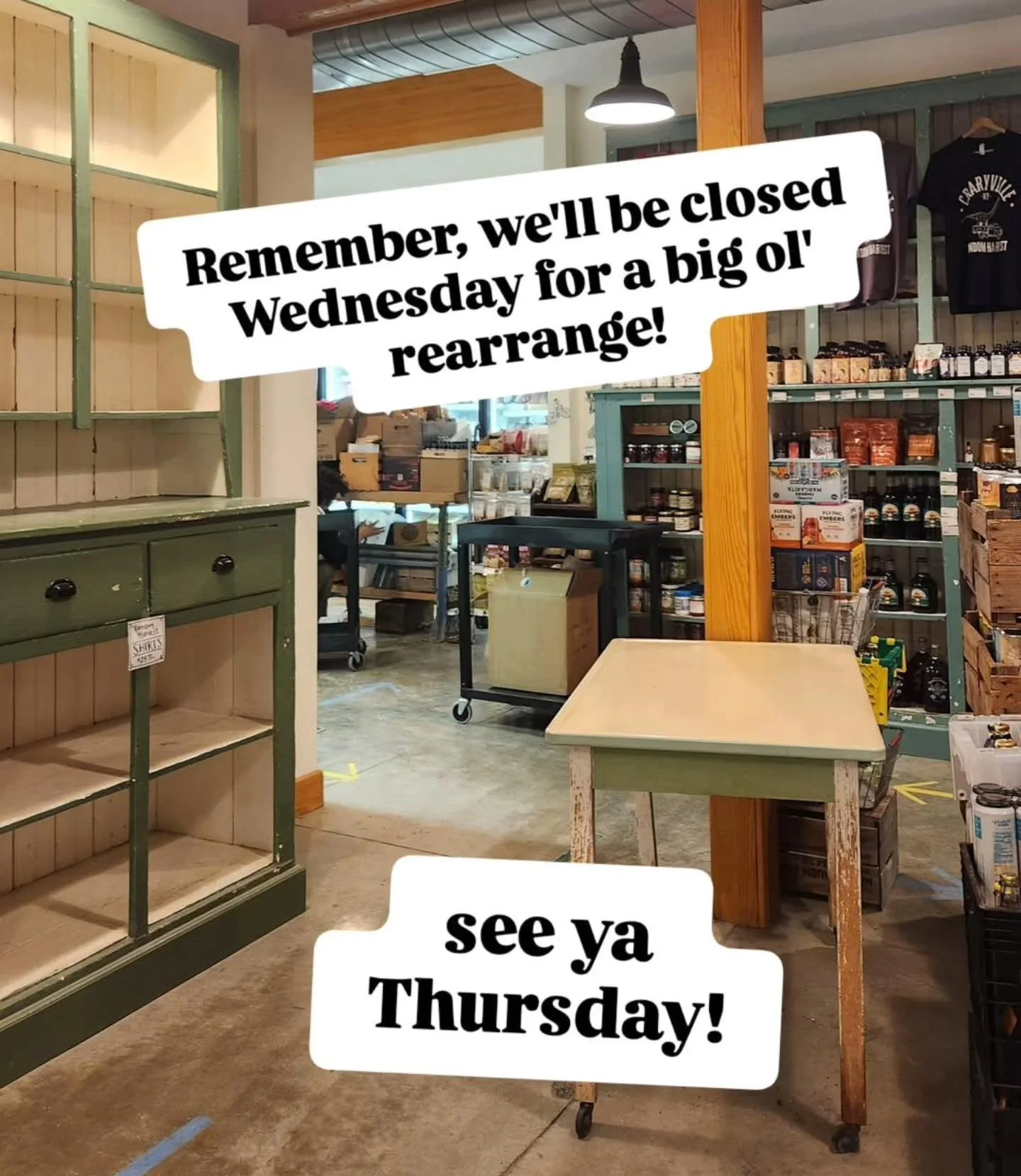 We're at it again! Closed Wendesday to make some layout improvements, back to normal hours Thursday. See you then!