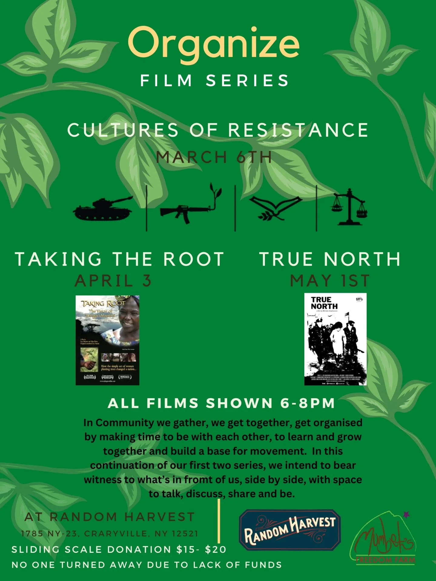 Kicking off this Friday, join us at Random Harvest for a monthly film series called Organize. This series is all about how community is built and how we organize a movement. Sliding scale $15-20, though no one is turned away due to lack of funds ♡ Le