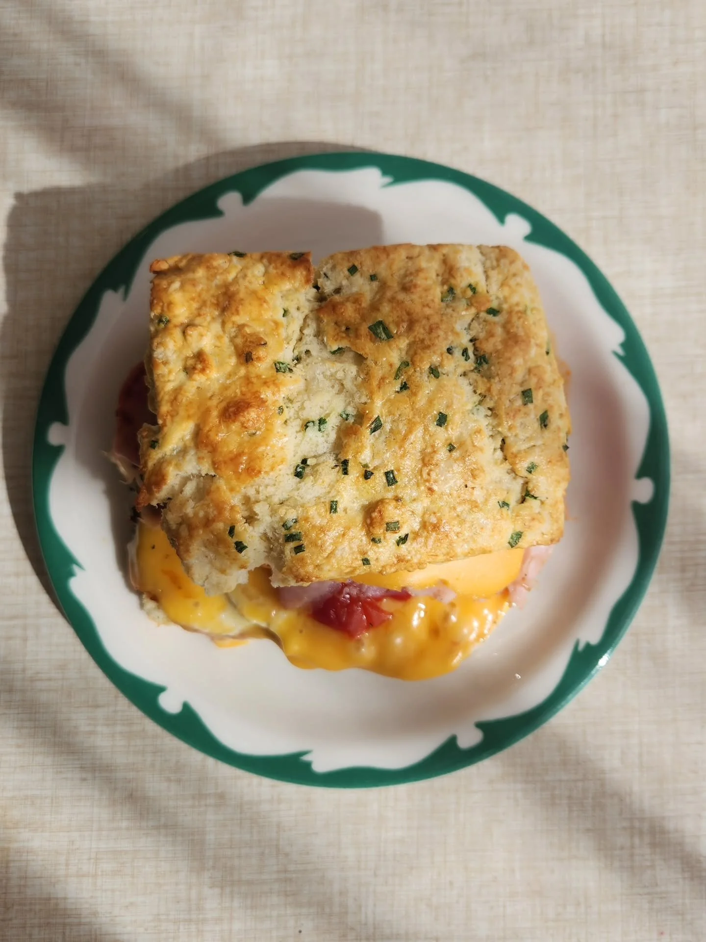 New Special this morning- put some Pep In Your Step with a fried local egg, smoked ham, new American cheese and hot pepper jelly on a chive biscuit 🍳