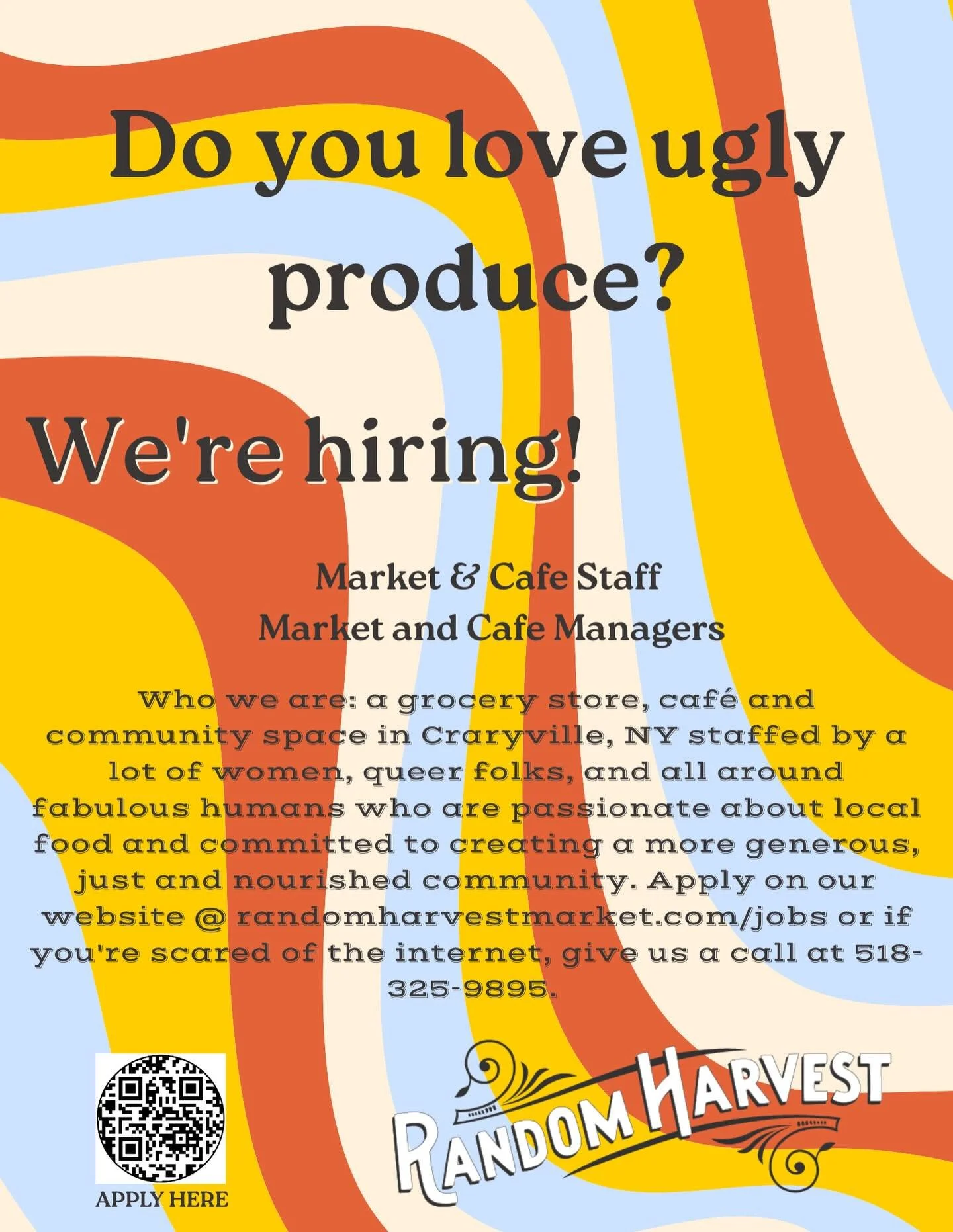 Random Harvest is hiring! 

We&rsquo;re a crew of mostly women, queer folks and all-around fabulous humans who are passionate about local food and committed to creating a more generous, just and nourished community. Join us! Link in bio to apply.