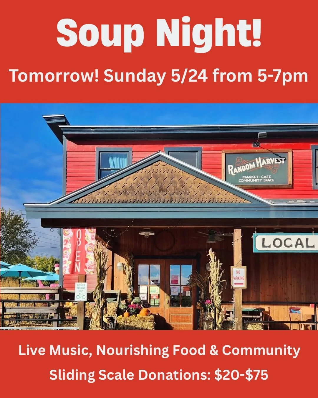 When we planned our series of Soup Night Fundraisers, we worried it might be too hot this weekend for it to make sense. Whelp, here we are and it&rsquo;s lovely soup weather!

Join us tomorrow, Sunday May 24th from 5-7pm in our cozy community space. 