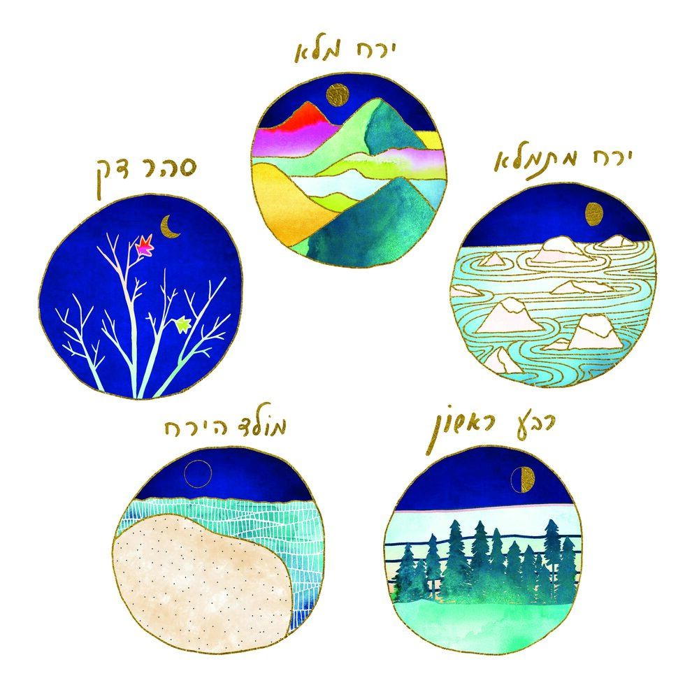 moon phases + nature print (Hebrew text) — Bat Sarah Press