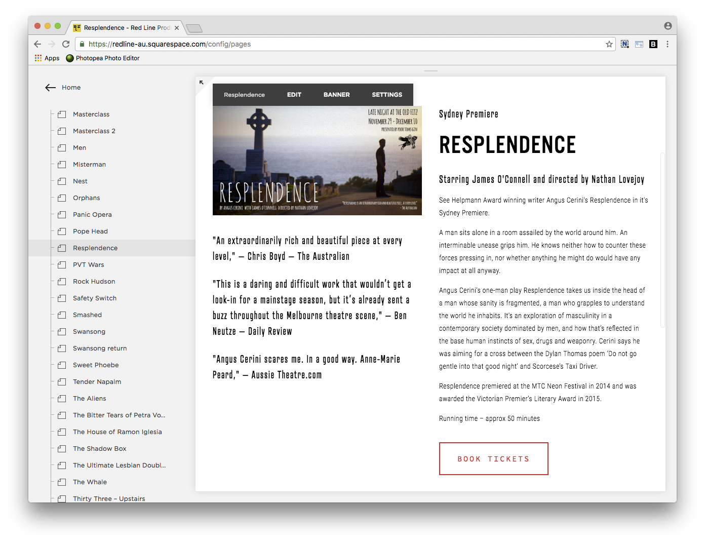 You can arrange the details page any way you like. Main Stage shows usually have a large, vertical image on the left and a column of text on the right. Late Show layouts vary. The important thing is to use the H1 style for the main heading. You can also duplicate an existing page to get started.