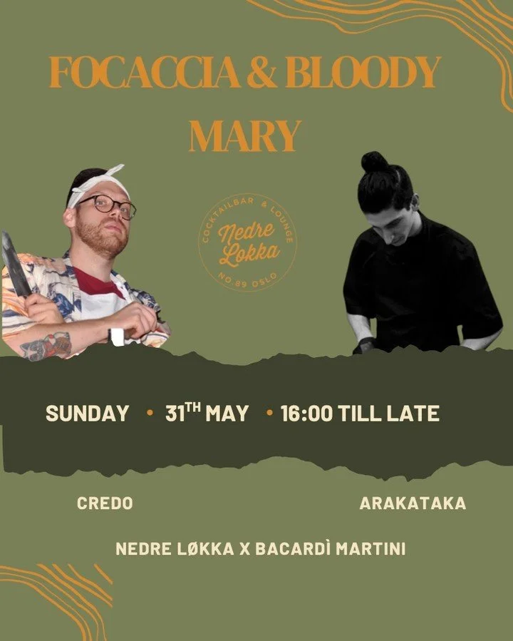 TIME FOR ANOTHER ROUND OF FOCACCIA &amp; BLOODY MARY SUNDAY 🍅🍸

Last time we did this, the place was absolutely packed, so obviously we had no choice but to bring it back!

This Sunday (31.05) from 16:00, Oslo is apparently blessing us with +23 and
