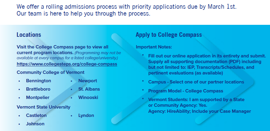 Landing Page: College Compass (VT) — College Steps