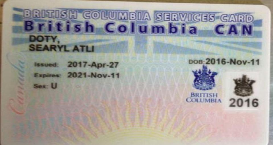 The child already has a health card in British Columbia which does not state its genderIMAGE: GENDER FREE ID COALITION