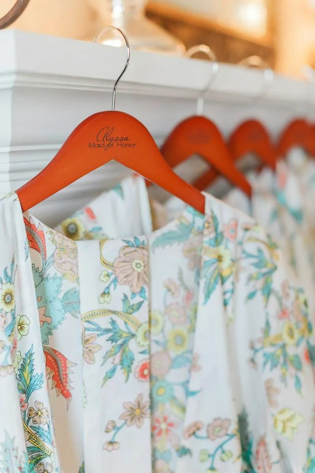 Bridesmaids robes with personalized hangers #classicconnecticutwedding for sure