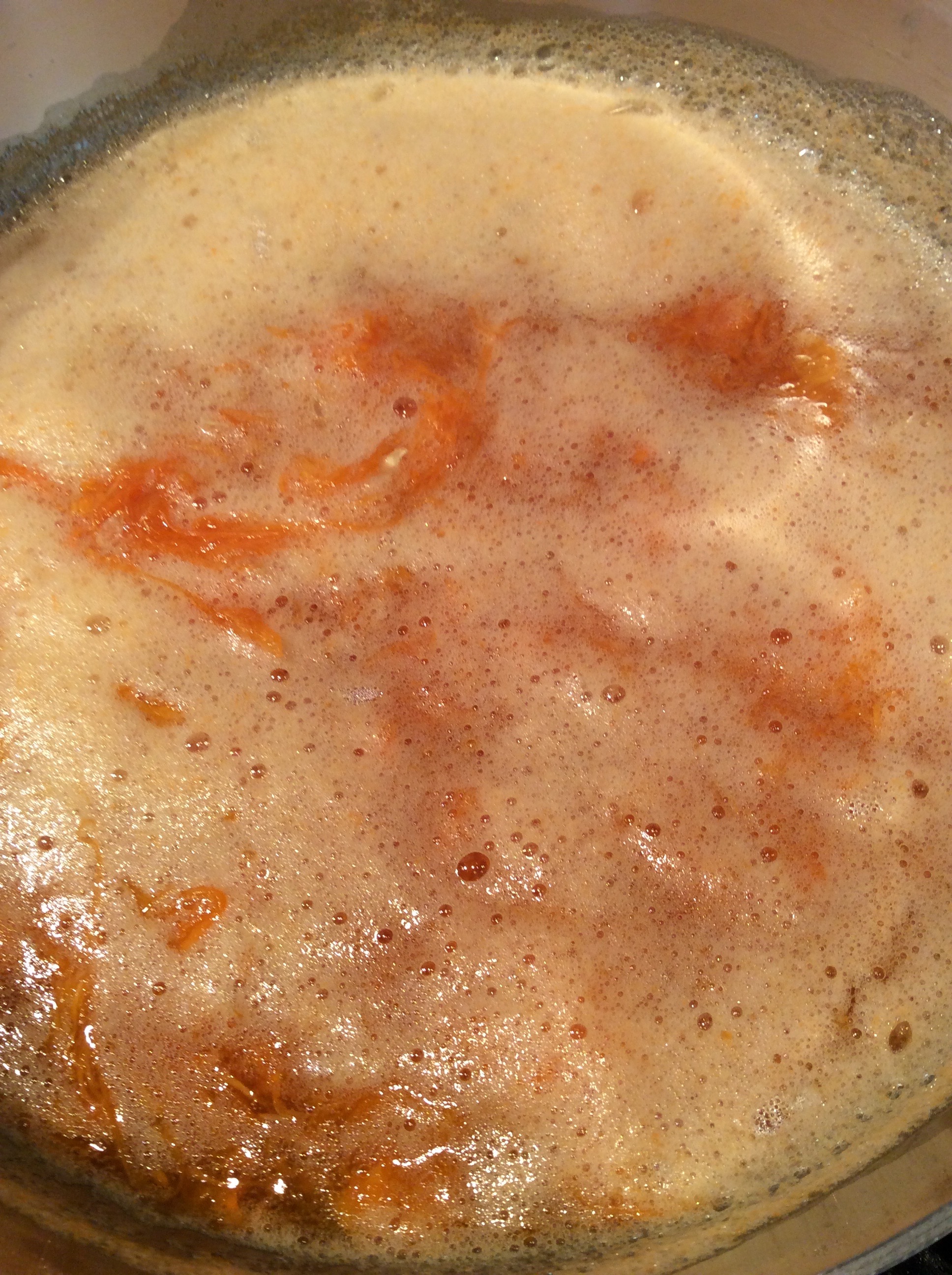 Pumpkin guts steeping in a simple syrup.