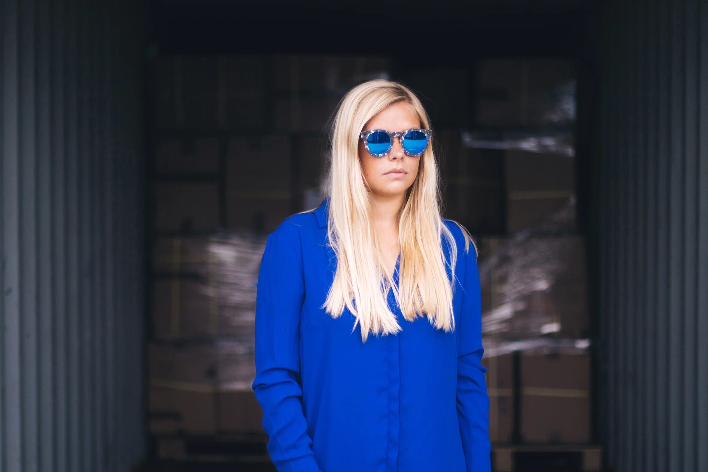 Model wearing large shades