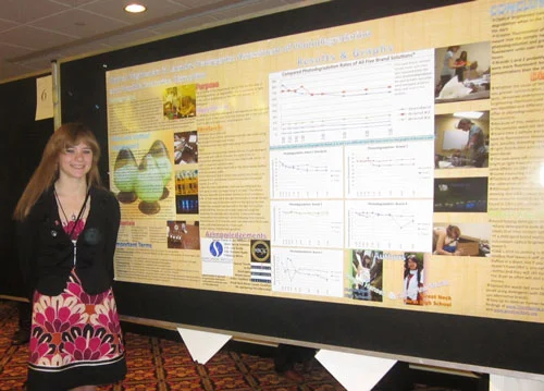Megan Hansen, Huntington student displaying poster at BCERP meeting.Megan attended Silent Spring Institute, Boston, MA.
