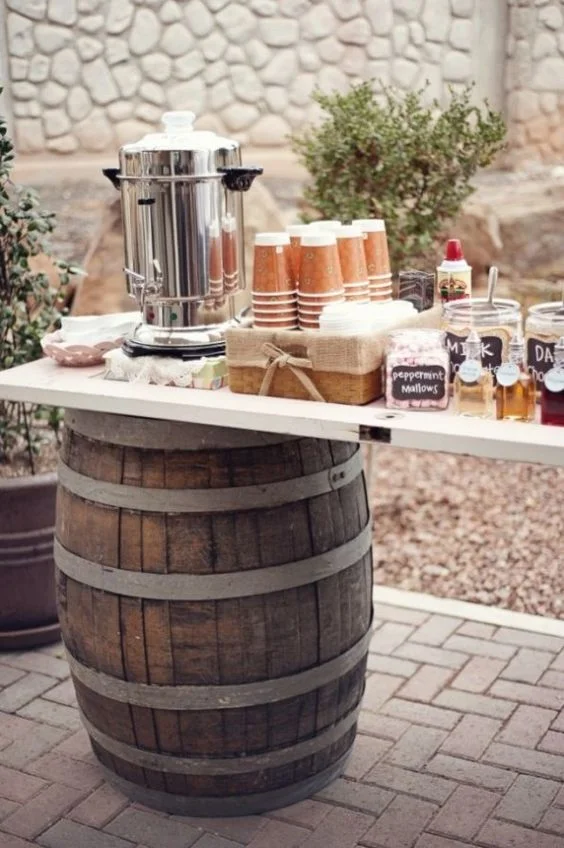 And, of course, every rustic Gilbert wedding isn't complete without a barrel, so why not add one to your hot chocolate bar?