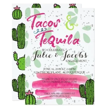 Check out this tacos and tequila engagement party invitation! I love this idea for your Gilbert wedding!