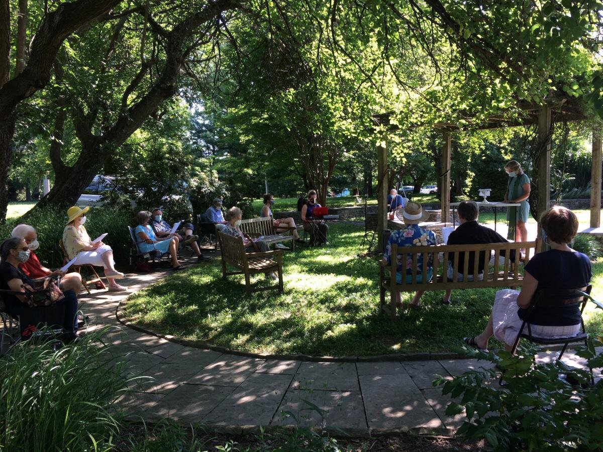 Outdoor Sunday service in Memorial Garden