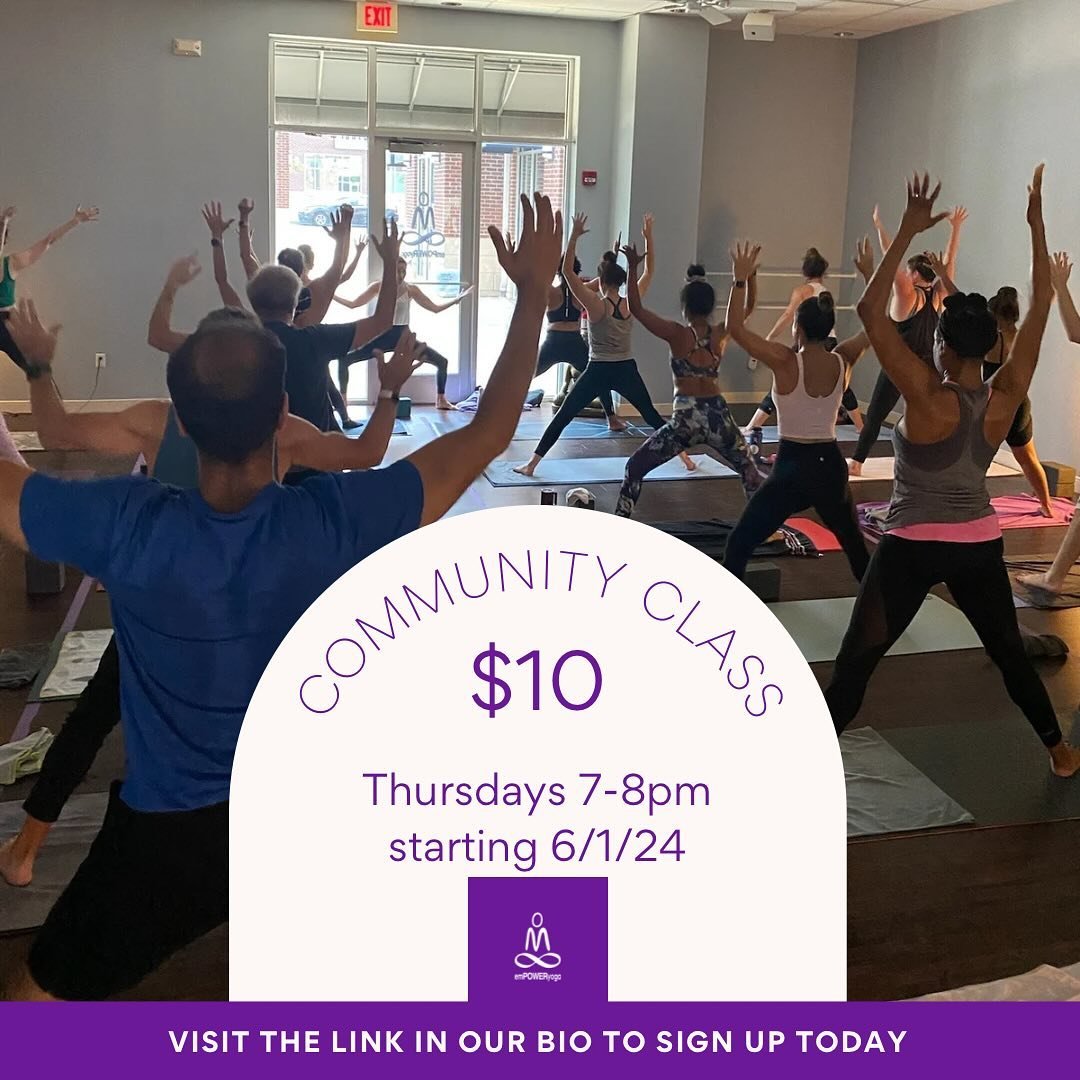 Summer Community Class Schedule starts June 1! 
Thursdays 7-8pm $10 with @shanya_nicole 

Tuesday Schedule

9:30-10:30am
Power Hour (Heated)
with Anne

5:30-6:30pm
Power Hour (Heated) 
with Kristine 

7:00-8:00pm
$5 Community Yoga (Warm)
with Laura 
