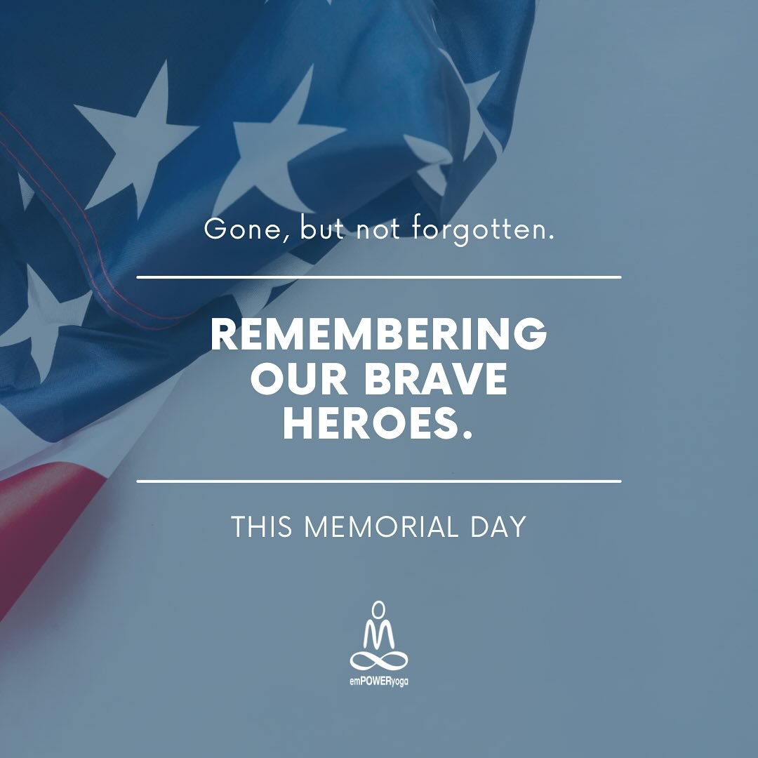 Remembering our brave heroes this Memorial Day 🇺🇸

Tomorrow&rsquo;s Tuesday&rsquo;s Schedule
Tuesday Schedule

9:30-10:30am
Power Hour (Heated)
with Anne

5:30-6:30pm
Power Hour (Heated) 
with Kristine 

7:00-8:00pm
$5 Community Yoga (Warm)
with La