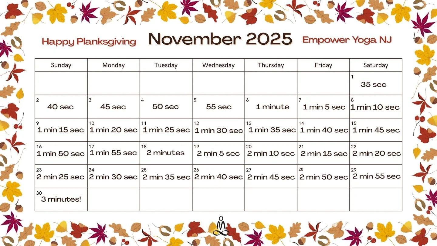 Empower fam, you&rsquo;re doing amazing! ✨ Tomorrow is Monday, Nov 17 and our Planksgiving challenge hits 1 min 55 sec. Show up for yourself&mdash;you got this. 🤎🧡

Monday Schedule

6:00-7:00am
Morning Flow (Heated) 
with Elena

9:30-10:30am
Power 