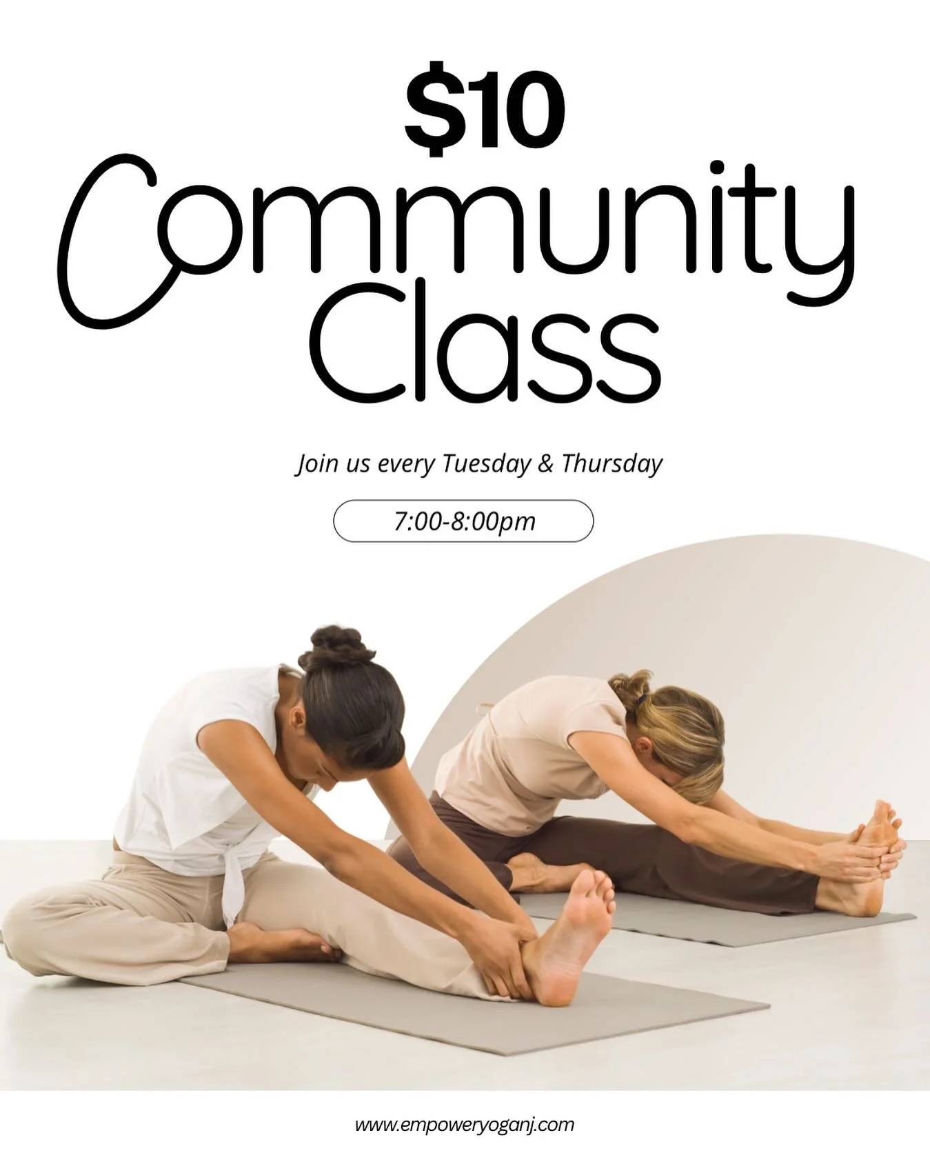 Community feels better together. 🤍
Roll out your mat for our $10 Community Class every Tuesday &amp; Thursday at 7pm. All levels always welcome.

Tuesday Schedule

7:00-8:00am
Mobility Flow (Heated)
with Monica 

9:30-10:30am
Power Hour (Heated)
wit