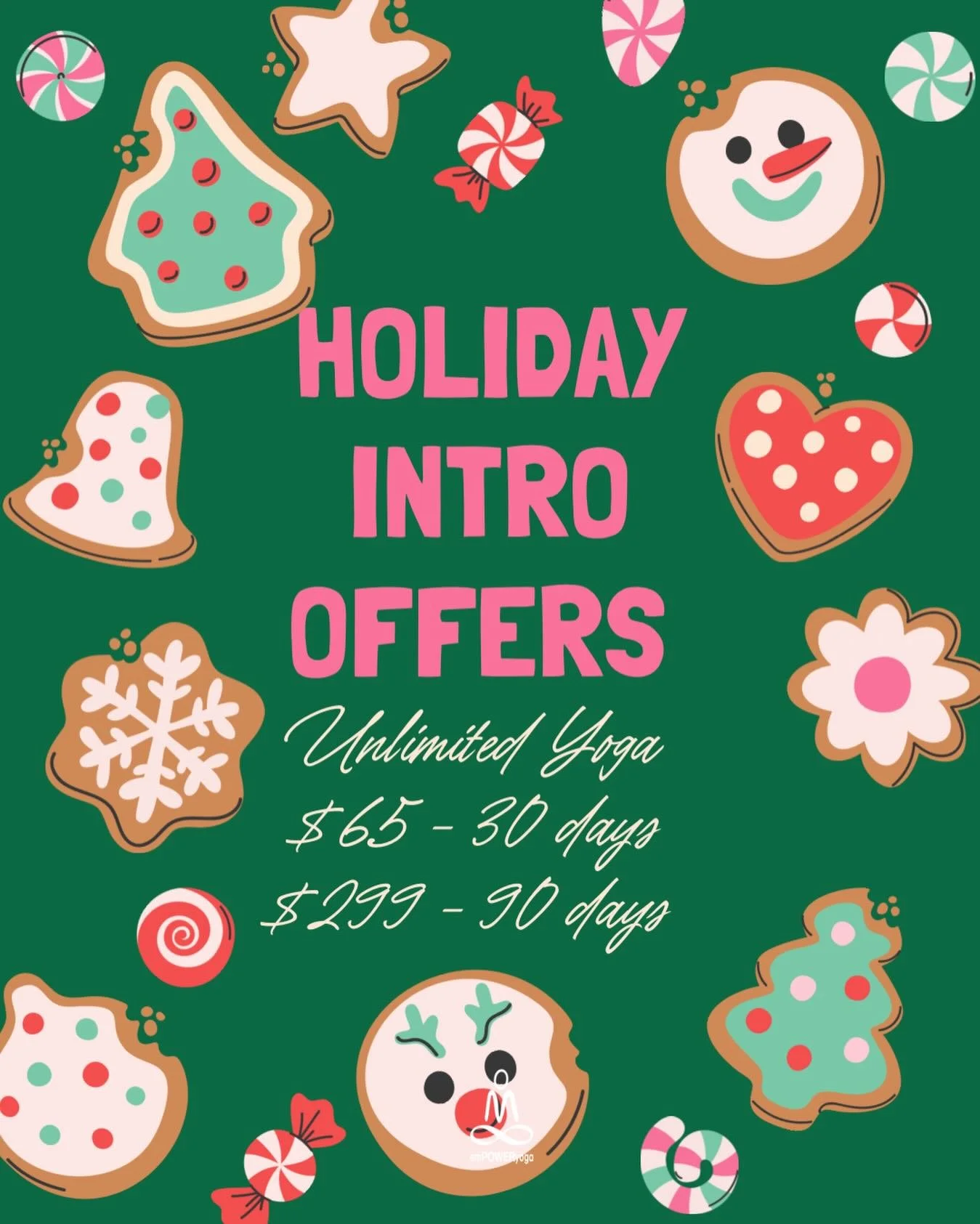 Unwrap your practice this season 🎁✨ Our Holiday Intro Offers are here!
Unlimited yoga for 30 days &mdash; $65
Unlimited yoga for 90 days &mdash; $299
Give yourself the gift of movement, grounding, and joy. 🌲🧘&zwj;♀️💫

Saturday Schedule 

8:00-8:4