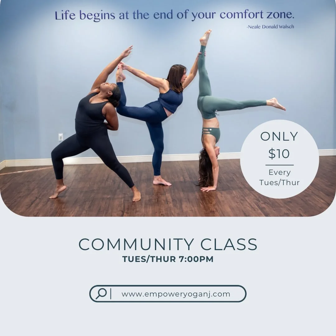 Community vibes only ✨ Join us every Tuesday &amp; Thursday for our $10 Community Class at Empower Yoga NJ!
Featuring our radiant yogis Anne, Shanya, and Anne B &mdash; captured beautifully by @amanda1eephotography 
Roll out your mat and move with us
