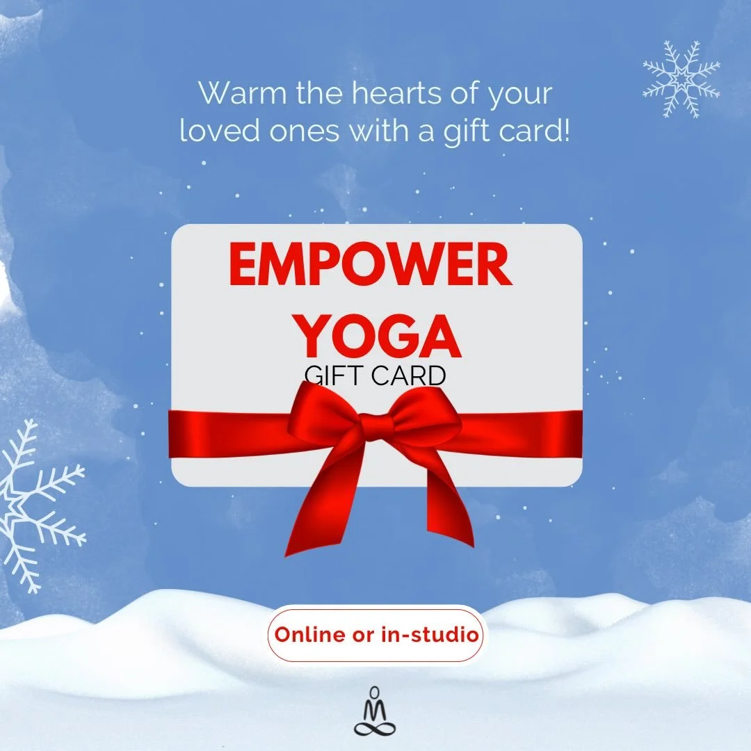 Give the gift of grounding this season. ✨
Empower Yoga gift cards are available online or in-studio&mdash;perfect for anyone who could use a little movement, breath, and calm.

Friday Schedule

7:00-8:00am
Power Hour (Heated)
with Marina

9:30-10:30a