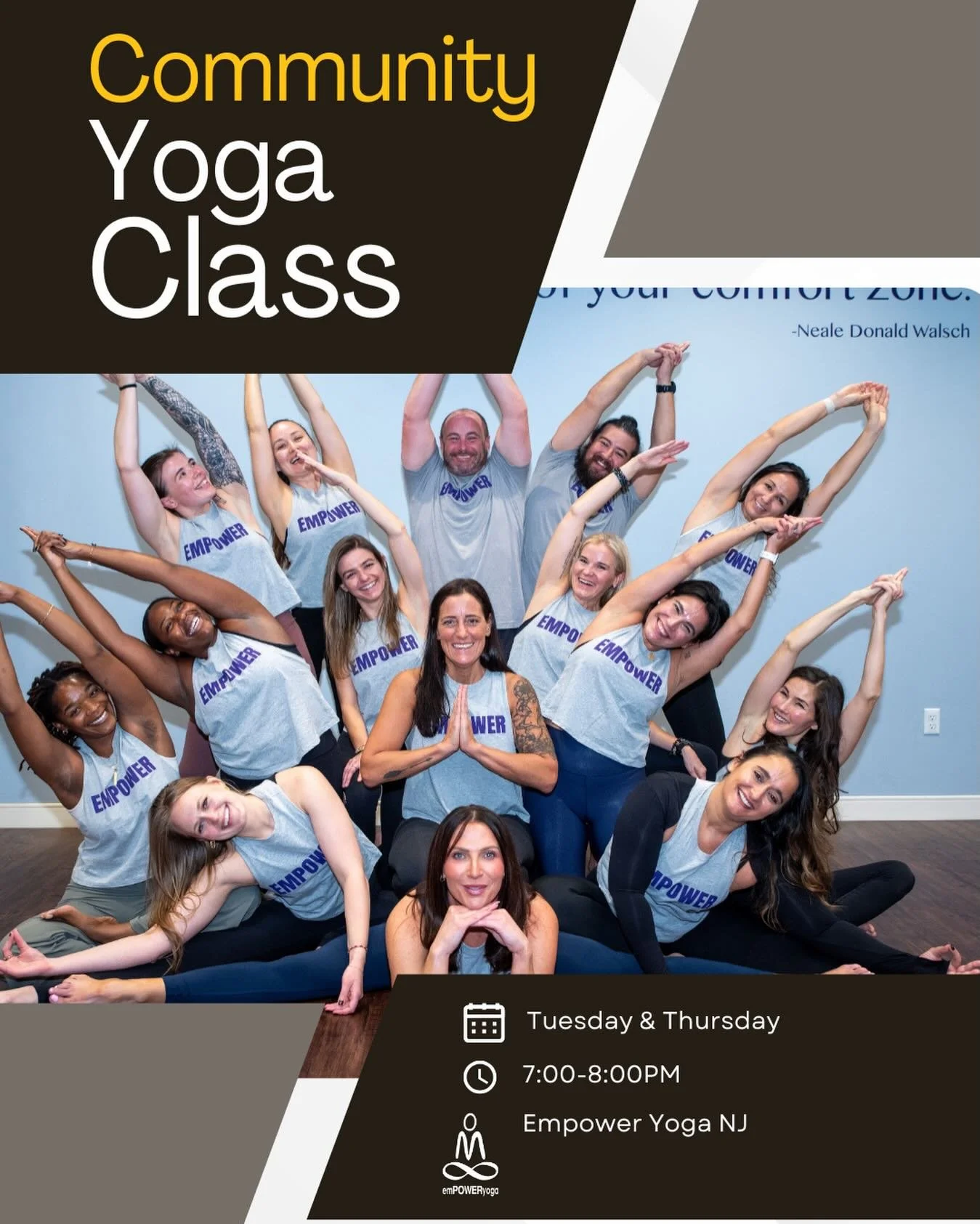 Community, connection, and movement&mdash;together. 🤍
Our Community Yoga Class is a welcoming space to breathe, move, and belong. All levels, all bodies, all hearts welcome.

🗓 Tuesday &amp; Thursday
⏰ 7:00&ndash;8:00 PM
📍 Empower Yoga NJ

Come as